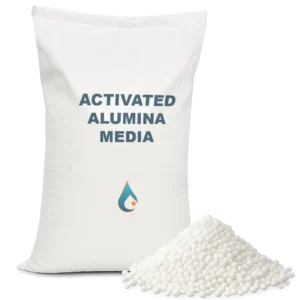 Bag of Activated Alumina filtration media with sample white beads